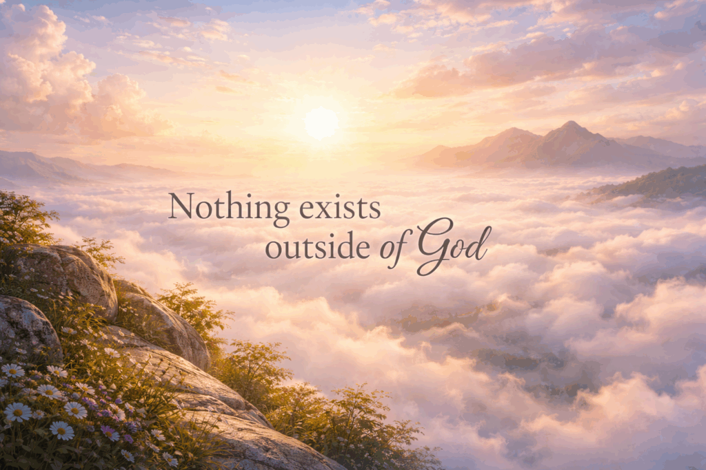 cloudy canyon with words Nothing exists outside of God