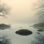 nature inspired setting symbolizing stillness and presence, suitable for a spiritual blog header.
